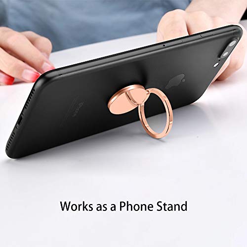 Ultra Slim Phone Ring Holder, Tomorotec Thin Cell Phone Ring Stand for Magnetic Car Mount with Black Car Mount Hook - for iPhone X XR XS 8 7 Plus 6S 6 5s 5 SE, Galaxy S8 S7 S6 Edge (Rose Gold)