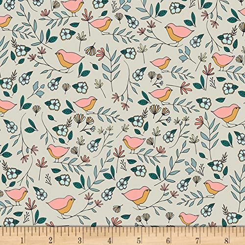 Art Gallery Fabrics Art Gallery Love Story Lovebirds Celeste Fabric, Warm Grey