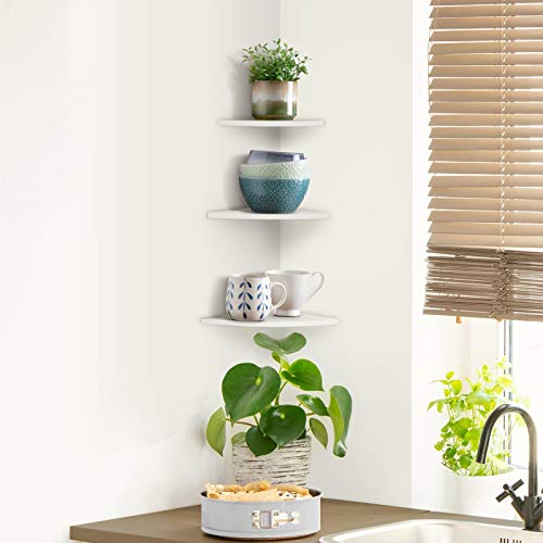 AYNEFY White Corner Wall Shelves,3 Piece Wall Mounted Floating Corner Shelf,Scalloped Floating Bookcase, Wall Display Rack Holder for Bathroom Bedroom Livingroom Kitchen Office (3pcs White)