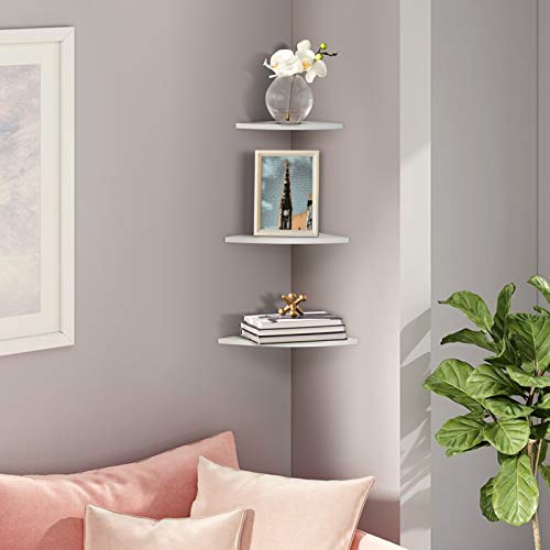 AYNEFY White Corner Wall Shelves,3 Piece Wall Mounted Floating Corner Shelf,Scalloped Floating Bookcase, Wall Display Rack Holder for Bathroom Bedroom Livingroom Kitchen Office (3pcs White)