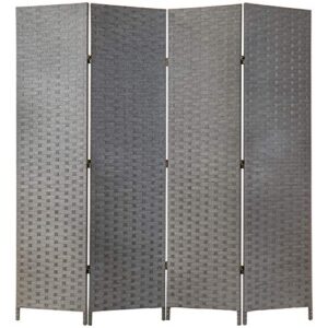 mygift 4-panel room divider - vintage gray woven seagrass folding private panel screens - partition wall dividers, room separator, temporary wall screen, 69 x 70-inch