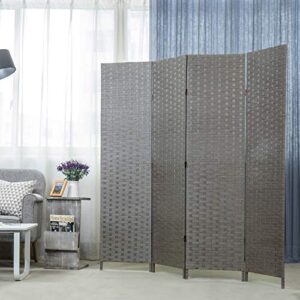 MyGift 4-Panel Room Divider - Vintage Gray Woven Seagrass Folding Private Panel Screens - Partition Wall Dividers, Room Separator, Temporary Wall Screen, 69 x 70-Inch