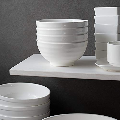 DOWAN Porcelain Soup Bowls, 26 Ounces Cereal Bowl with Non Slip Ripples, Ceramic White Bowls for Oatmeal, Bowls Set 4 for Kitchen, Dishwasher & Microwave Safe