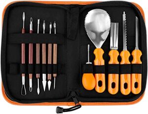 halloween pumpkin carving kit, blovec 11 pieces professional stainless steel pumpkin carving tools easily sculpting halloween jack-o-lanterns with carrying case