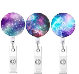 retractable id badge holder nurse badge reels with clip name card holders for office worker doctor nurse (starry sky 3 pack)