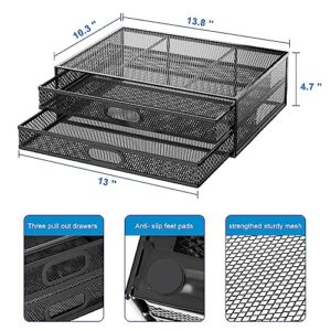 Monitor Stand Riser with Drawer - Metal Mesh Desk Organizer with Dual Pull Out Storage Drawer,Office Supply for Computer, PC, Laptop, Printer, Notebook, iMac (Black)