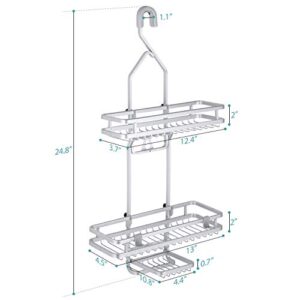 Auledio 3-Tier Shower Caddy, Adjustable Bathroom Hanging Shower Organizer Storage with Sorters Basket and Hooks , Fits Shampoo, Conditioner, Towels , Soap and More