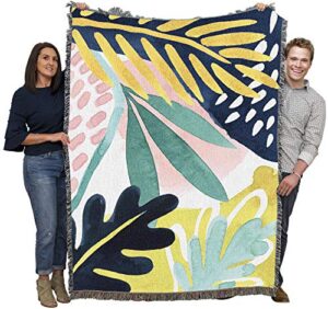 pure country weavers leaves blanket tropical salve - grace popp - garden patterns gift tapestry throw woven from cotton - made in the usa (72x54)