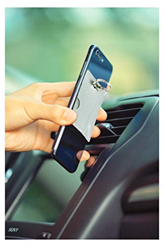 Ariel Edge Phone Card Holder with Ring Grip Stand Adhesive Stick-on Credit Card Wallet,Phone Stand for iPhone and Android and All Smartphones,Dual Rings can Split to Allow for car Vent (Sliver)