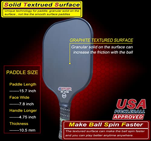 Pickleball Paddle Graphite Textured Surface for Spin,USAPA Approved,Pro Pickleball Racquet Lightweight,Carbon Fiber Pickleball Racket,PP Core,for Any Skill Level Players Indoor & Outdoor Tournament