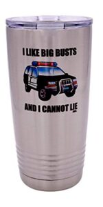 rogue river tactical funny police officer large 20 ounce travel tumbler mug cup w/lid i like big busts thin blue line pd gift