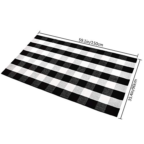 VERTKREA Buffalo Plaid Rug 3'x4.9', Black and White Checkered Rug Carpet, Cotton Hand-Woven Washable Rug for Living Room Indoor Outside Entryway Porch