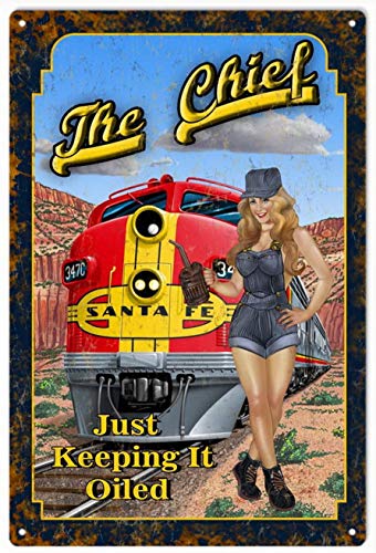 The Chief Railroad Pinup Girl Rust Vingtage Metal Sign Garage Oil Man Cave Signs 8X12 Inch