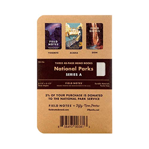 Field Notes: National Parks Series (Series A - Yosemite, Acadia, Zion) - Graph Paper Memo Book 3-Pack - 3.5 x 5.5 Inch