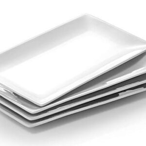 DOWAN 12" Rectangle Plates Set of 4 - White Serving Platters for Party, Wedding, and Entertaining - Rectangular Serving Trays Dishes for Steak, Taco, Sushi, Appetizer, Cake - Dishwasher & Oven Safe