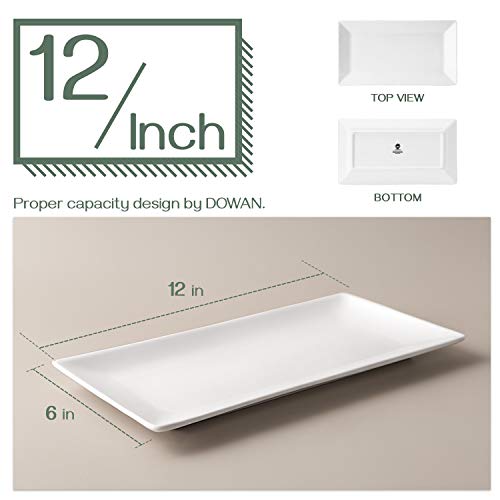 DOWAN 12" Rectangle Plates Set of 4 - White Serving Platters for Party, Wedding, and Entertaining - Rectangular Serving Trays Dishes for Steak, Taco, Sushi, Appetizer, Cake - Dishwasher & Oven Safe