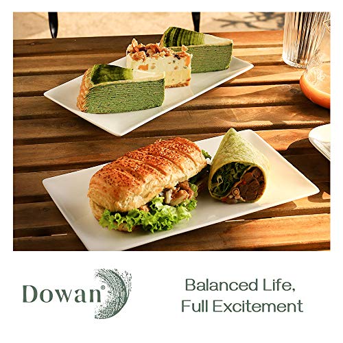 DOWAN 12" Rectangle Plates Set of 4 - White Serving Platters for Party, Wedding, and Entertaining - Rectangular Serving Trays Dishes for Steak, Taco, Sushi, Appetizer, Cake - Dishwasher & Oven Safe