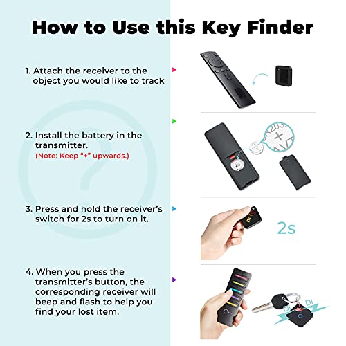 Key Finder, Esky 100dB Wireless Rechargeable RF Remote Finder with 197ft Working Range, 1 Transmitter and 5 Receivers Key Locator for Finding TV Remote, Keys, Pet, Ideal for Elder and Forgetful People