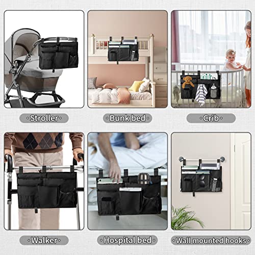 hizgo Bedside Caddy, Hanging Bedside Storage Organizer with 8 Pockets, Bunk Bed Organizer for College Dorm Room, Bunk/Loft Bed, Hospital Bed Rail, Camp (Black)