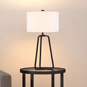 Marduk 25.5" Tall Table Lamp with Fabric Shade in Blackened Bronze/White