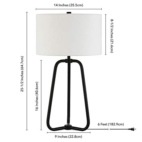 Marduk 25.5" Tall Table Lamp with Fabric Shade in Blackened Bronze/White