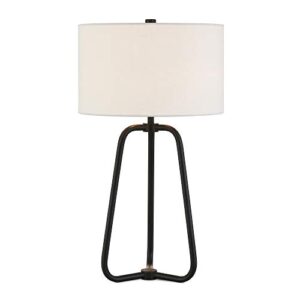 Marduk 25.5" Tall Table Lamp with Fabric Shade in Blackened Bronze/White