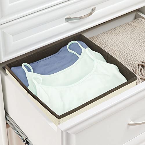 mDesign Fabric Bin for Cube Organizer - Foldable Cloth Storage Cube - Collapsible Closet Storage Organizer - Folding Storage Bin for Clothes and More - Jane Collection - 4 Pack - Cream/Espresso Brown