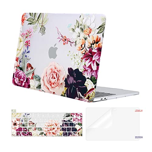 MOSISO Compatible with MacBook Pro 13 inch Case M2 2023, 2022, 2021-2016 A2338 M1 A2251 A2289 A2159 A1989 A1708 A1706, Plastic Rose Leaves Hard Shell Case&Keyboard Cover&Screen Protector, Transparent