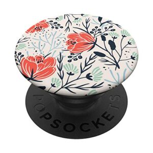 orange, coral, navy blue, mint green floral vintage look popsockets popgrip: swappable grip for phones & tablets