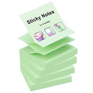 zczn 400 sheets pop-up sticky notes, 3 x 3 inches, 4 pads bright color self-stick notes, 100 sheets/pad, light green