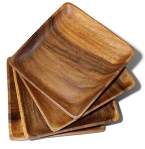 wrightmart wood plates, set of 4, durable, versatile, rustic authentic design, tableware for dining, each plater is hand shaped, inherently unique, displaying natural variations, square 10" x 10"