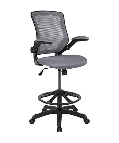 Flash Furniture Kale Mid-Back Dark Gray Mesh Ergonomic Drafting Chair with Adjustable Foot Ring and Flip-Up Arms