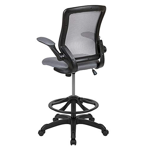 Flash Furniture Kale Mid-Back Dark Gray Mesh Ergonomic Drafting Chair with Adjustable Foot Ring and Flip-Up Arms