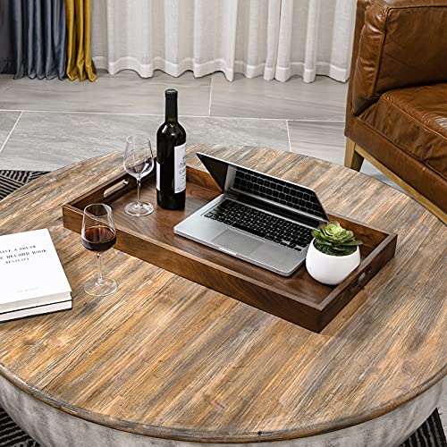 KINGCRAFT 28 x 15 inches Extra Large Wood Trays for Ottoman with Handles FSC Natural Handmade Black Walnut Serving Tray Vintage Decorative Platters for Oversized Ottoman Kitchen