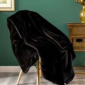 sofila faux fur throw blanket mink plush fleece, super soft warm cozy fuzzy for sofa couch bed home decorative luxury elegant, black panther, 50 x 60 inches