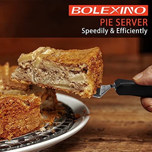 BOLEX 7 inch Professional Stainless Steel Pie Server/Cake Cutter Server - Flatware Utility Pie Cutter with No-slip Plastic Handle - Resistant Pizza Cutter/Server Spatula for Pie/Cake/Dessert(Black)
