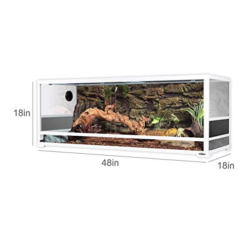 OIIBO White 67 Gallon Reptile Terrarium, 48" x 18" x 18" Knock Down Tempered Glass Reptile Tank, Sliding Door Reptile Tank for Ball Python Snake Bearded Dragon Tortoise Habitat