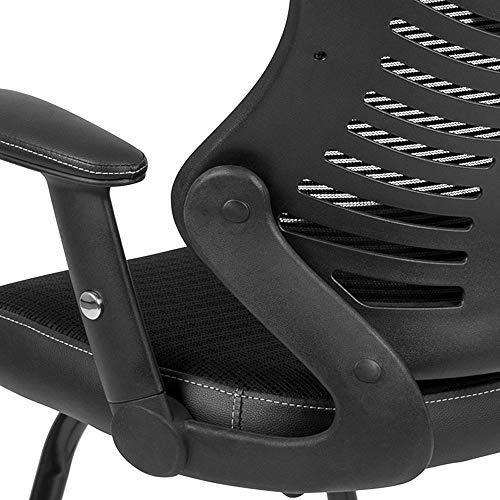 Flash Furniture Kale Designer Black Mesh Sled Base Side Reception Chair with Adjustable Arms