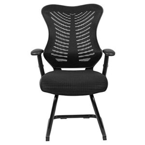 Flash Furniture Kale Designer Black Mesh Sled Base Side Reception Chair with Adjustable Arms