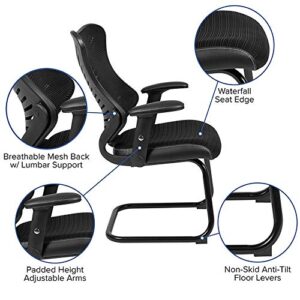 Flash Furniture Kale Designer Black Mesh Sled Base Side Reception Chair with Adjustable Arms