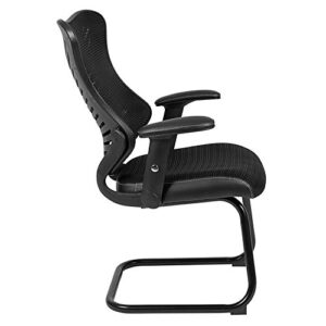 Flash Furniture Kale Designer Black Mesh Sled Base Side Reception Chair with Adjustable Arms