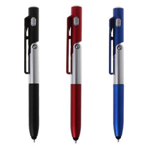 ForHe Multifunction 4-in-1 Touch Screen Pen,Stylus Pen+Ballpoint Pen+LED Flashlight+ Foldable Phone Stand Holder, 3 Colors