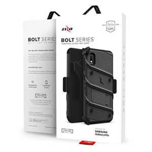 ZIZO Bolt Series for Samsung Galaxy A10e Case | Heavy-Duty Military-Grade Drop Protection w/ Kickstand Included Belt Clip Holster Tempered Glass Lanyard (Metal Gray/Black)