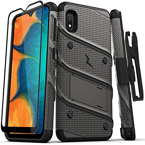 ZIZO Bolt Series for Samsung Galaxy A10e Case | Heavy-Duty Military-Grade Drop Protection w/ Kickstand Included Belt Clip Holster Tempered Glass Lanyard (Metal Gray/Black)