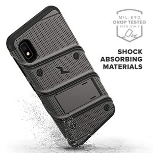 ZIZO Bolt Series for Samsung Galaxy A10e Case | Heavy-Duty Military-Grade Drop Protection w/ Kickstand Included Belt Clip Holster Tempered Glass Lanyard (Metal Gray/Black)