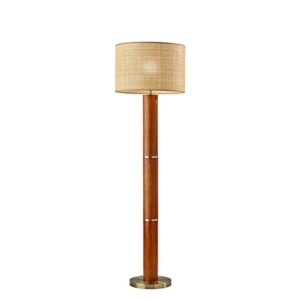 adesso 3329-15 napa floor lamp, 62.25 in, 150w, walnut rubber wood w/antique brass accents, 1 floor lamp