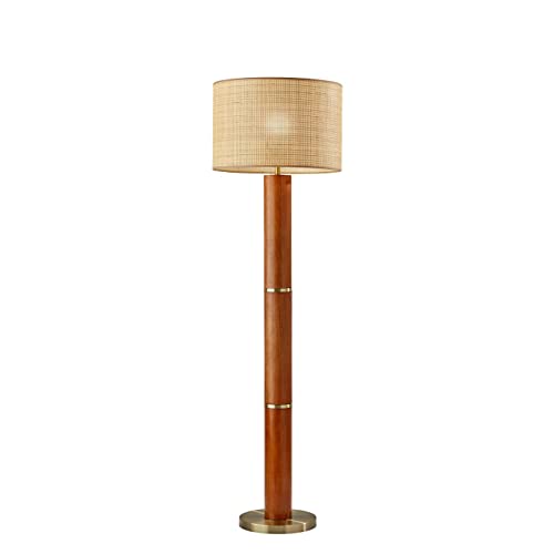 Adesso 3329-15 Napa Floor Lamp, 62.25 in, 150W, Walnut Rubber Wood w/Antique Brass Accents, 1 Floor Lamp