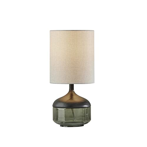 Adesso 3526-01 Marina Table Lamp, 16.25 in, 40W, Black Rubber Wood w/Smoked Glass, 1 Table Lighting