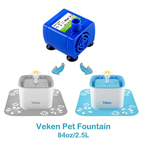 Veken Replacement Pump for Cat Water Fountain Pet Fountain Ultra Quiet Long Lifespan Water Pump with Adaptor and 6 ft Power Cable