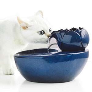 aolnv lotus cat water fountain, automatic ceramic drinking fountain for pets,easy to clean, 50.8 oz. water capacity (blue)